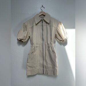 Revolve C/MEO Collective Cream Zip Up Puff Sleeve Utility Dress with pockets